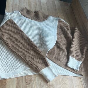 Express Brown and Cream Cowl Neck Sweater